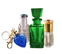 Small Blue, Green and Clear Decorative Perfume Glass Bottles