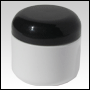 Frosted White plastic cream jar with plastic Black cap. Capacity : 2oz (63ml)