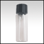 Clear glass perfume vial w/black cap. Capacity: 2ml (1/2 dram)