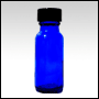 Cobalt Blue glass essential oil bottle w/Black cap.  Capacity: 1/2oz(15ml)