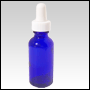 Blue glass bottle w/White Dropper. Capacity: 1oz(30ml)
