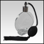 Circle glass bottle with Black Bulb sprayer with tassel and silver fitting. Capacity: 3.5oz (100 ml)