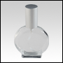 Clear Glass Bottle. Flat, Circular with a Matte Silver Sprayer and Cap. Capacity: 1 2/3oz (50ml) 