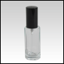 Clear Glass Bottle. Tall, Cylindrical with a Black Sprayer and Cap. Capacity:1 oz (30ml) 