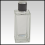 Rectangular clear glass bottle with Black Leather-type cap. Capacity: 100ml (~3.5oz)