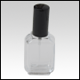 Rectangular glass bottle with Black metal sprayer and cap. Capacity: 1/2oz (16ml)