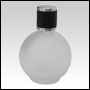 Frosted Round glass bottle with Black Leather-type cap. Capacity: 125 mL (~4.22 oz) at neck. 