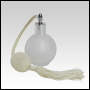 Frosted Round glass bottle with Ivory Bulb sprayer with tassel and silver fitting. Capacity: 2 2/3oz
