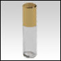 Cylindrical Round 5ml Roll on bottle with Golden Caps and roll on plugs. Capacity : 5ml (1/6oz)