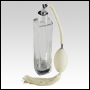 Slim glass bottle with Ivory Bulb sprayer with tassel and silver fitting. Capaci
