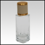 Slim clear glass tall bottle with Ivory Leather-type cap. Capacity: Up to 32 mL (~1.08 oz) at neck. 
