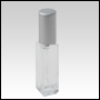 Square Slim bottle with Matte Silver sprayer and cap. Capacity: 8ml ~(1/3)oz 