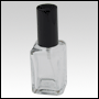 Square glass bottle with Black metal sprayer and cap. Capacity: 1/2oz (15ml)