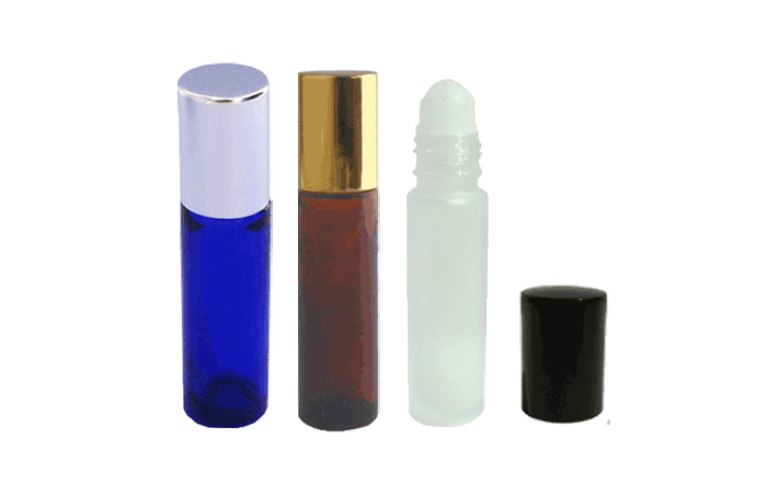 Amber, Blue and Clear glass Roll on Bottles of capacity range  8ml to 10ml (about 1/3oz)